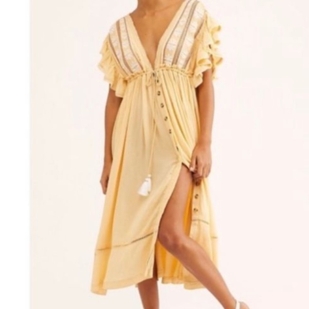 Free People Bali Will Wait for You Dress Garbanzo
Bean Gauze Tan Embroidered